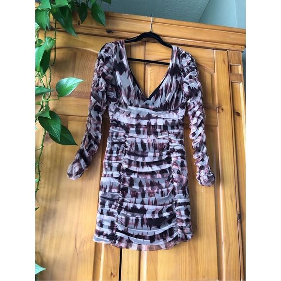 Zara Brown Draped Tulle Mini Dress Size M - Picture 4 of 14